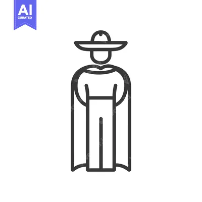 Premium design asset: Line Art Illustration of a Person Wearing a Sombrero and Cape