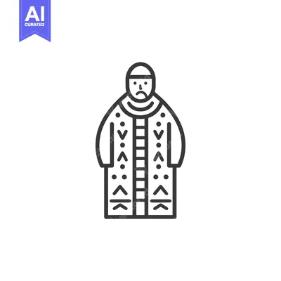 Aset desain premium: Line Art Illustration of a Person Wearing a Traditional Garment with G