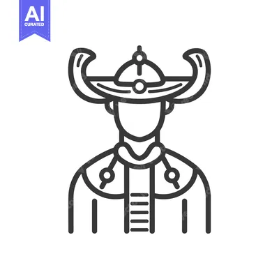 Premium design asset: Line Art Illustration of a Person Wearing a Traditional Korean Hat