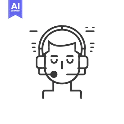 Premium design asset: Line art illustration of a person wearing headphones with a microphone