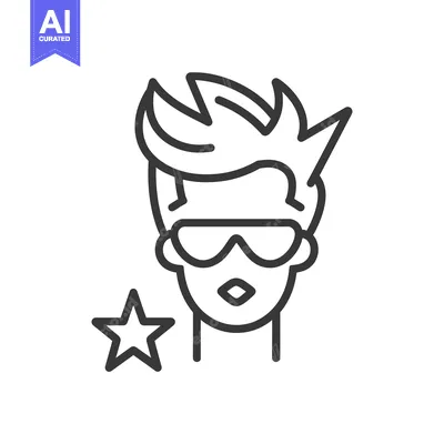 Aset desain premium: Line Art Illustration of a Person Wearing Sunglasses and a Star