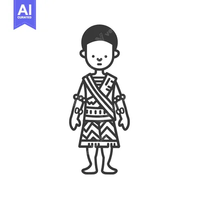 Aset desain premium: Line art illustration of a person wearing traditional African clothing