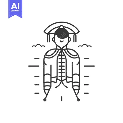 Aset desain premium: Line Art Illustration of a Person Wearing Traditional Chinese Clothing