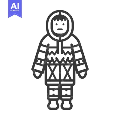 Aset desain premium: Line Art Illustration of a Person Wearing Traditional Inuit Clothing
