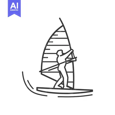Popular premium asset: Line Art Illustration of a Person Windsurfing