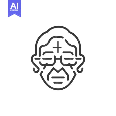 Aset desain premium: Line Art Illustration of a Person with a Cross on Their Forehead
