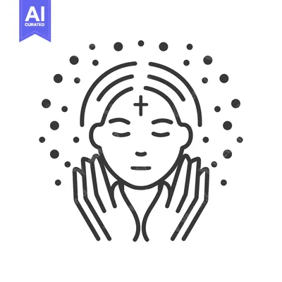 Aset desain premium: Line Art Illustration of a Person with a Cross on their Forehead, Surr
