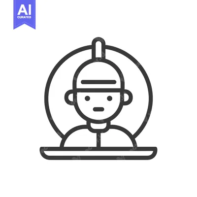 Aset premium populer: Line Art Illustration of a Person with a Helmet and a Halo Above Their