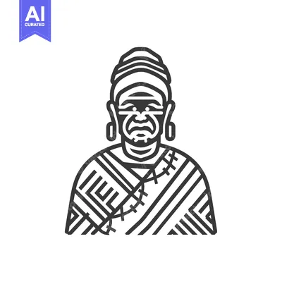 Aset desain premium: Line Art Illustration of a Person with a Patterned Robe and Head Cover