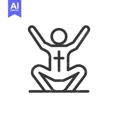 Aset desain premium: Line art illustration of a person with arms raised and a cross on thei