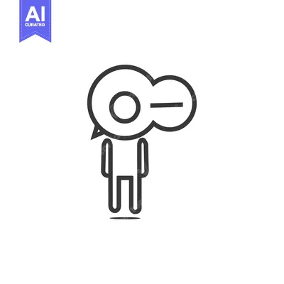 Aset desain premium: Line art illustration of a person with a speech bubble above their hea