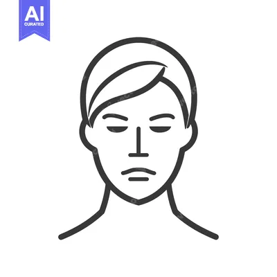 Aset desain premium: Line Art Illustration of a Person with Closed Eyes and a Serious Expre