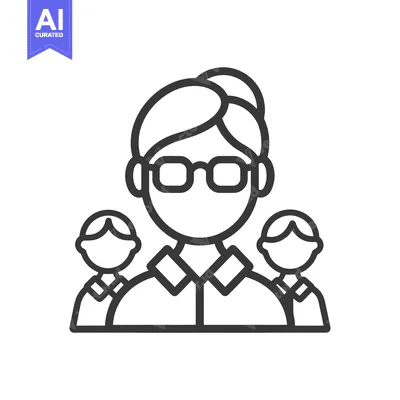 Premium design asset: Line Art Illustration of a Person with Glasses Leading Two Others
