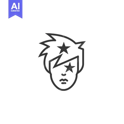 Aset desain premium: Line Art Illustration of a Person with Spiky Hair and Stars on Their F