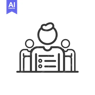 Aset desain premium: Line Art Illustration of a Person with Two Other People Standing Besid