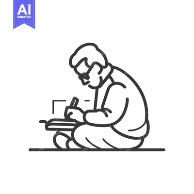 Premium design asset: Line Art Illustration of a Person Writing