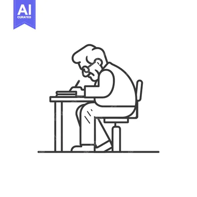 Aset premium populer: Line Art Illustration of a Person Writing at a Desk