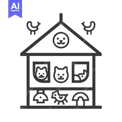 Aset premium populer: Line Art Illustration of a Pet Store with Animals and Toys