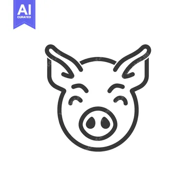 Aset desain premium: Line art illustration of a pig's face with a happy expression