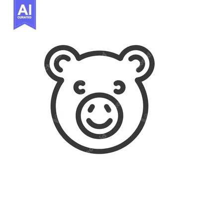 Aset premium populer: Line art illustration of a pig's head with a smile