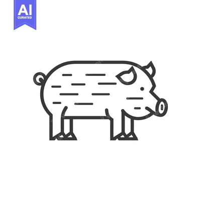 Aset premium populer: Line art illustration of a pig with a curled tail