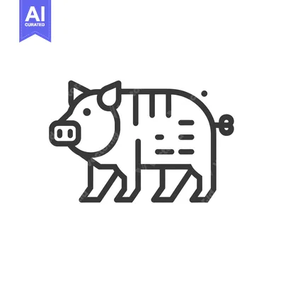 Line Art Illustration of a Pig with a Curly Tail