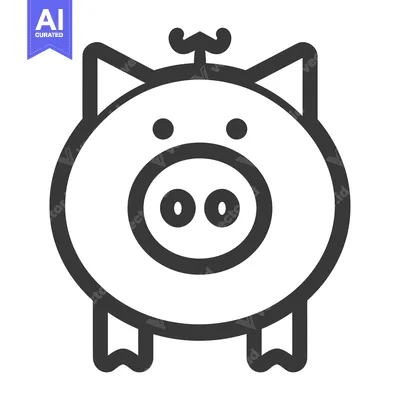 Popular premium asset: Line art illustration of a pig with a curly tail