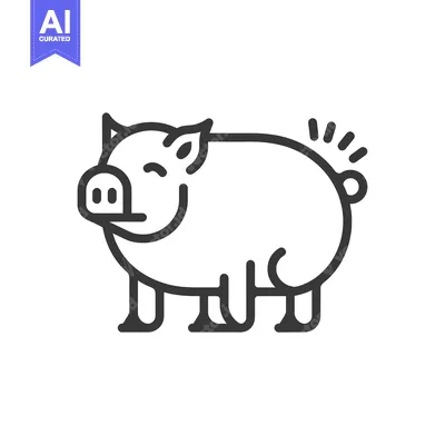 Aset desain premium: Line Art Illustration of a Pig with a Tail Curl
