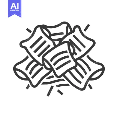 Line art illustration of a pile of crumpled papers