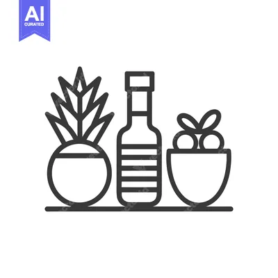 Aset premium populer: Line Art Illustration of a Pineapple, Bottle, and Bowl of Fruit