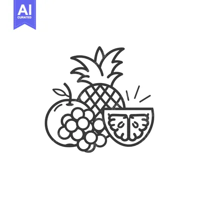 Aset desain premium: Line Art Illustration of a Pineapple, Orange, Grapes, and Watermelon S