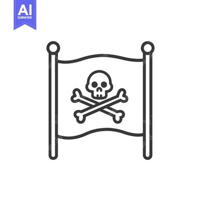 Popular premium asset: Line Art Illustration of a Pirate Flag with a Skull and Crossbones