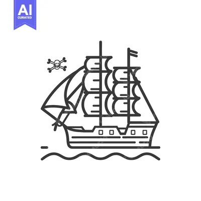 Aset premium populer: Line art illustration of a pirate ship with a skull and crossbones
