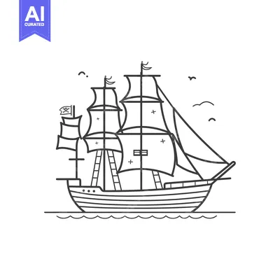 Popular premium asset: Line art illustration of a pirate ship with a skull and crossbones fla