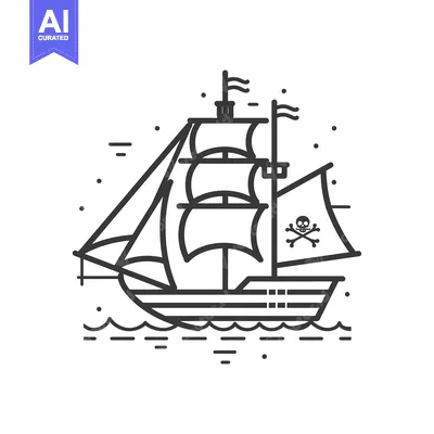 Popular premium asset: Line Art Illustration of a Pirate Ship with a Skull and Crossbones Fla