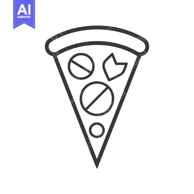 Aset desain premium: Line art illustration of a pizza slice with toppings