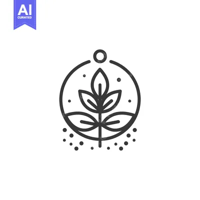 Aset desain premium: Line Art Illustration of a Plant Growing in a Circle