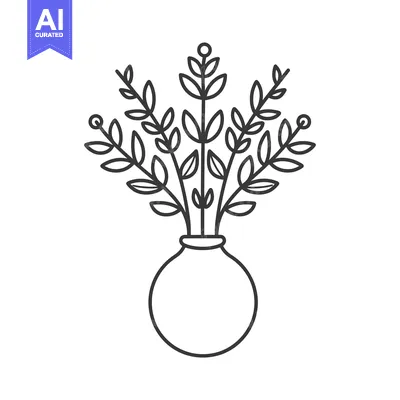 Aset premium populer: Line Art Illustration of a Plant in a Round Vase