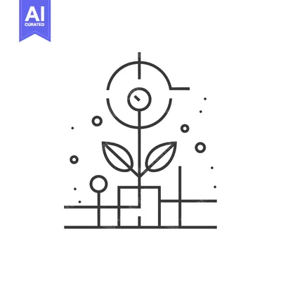 Aset premium populer: Line art illustration of a plant with a target symbol above it