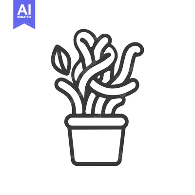Aset desain premium: Line Art Illustration of a Plant with Curved Stems in a Pot