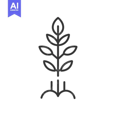 Aset desain premium: Line art illustration of a plant with five leaves and roots