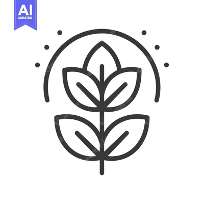 Aset desain premium: Line Art Illustration of a Plant with Four Leaves and a Circle Above I