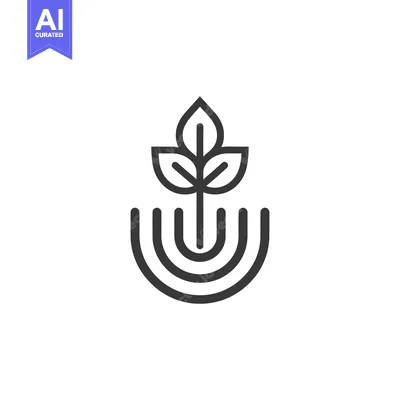 Aset desain premium: Line Art Illustration of a Plant with Three Leaves Growing from the Gr