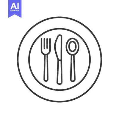 Aset desain premium: Line Art Illustration of a Plate with a Fork, Knife, and Spoon