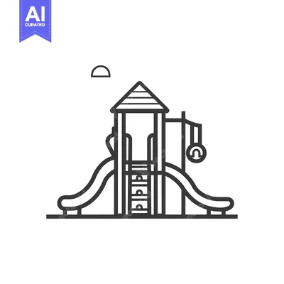 Aset desain premium: Line Art Illustration of a Playground Structure with Two Slides