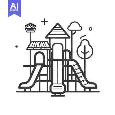 Popular premium asset: Line Art Illustration of a Playground with a Slide and a Tower