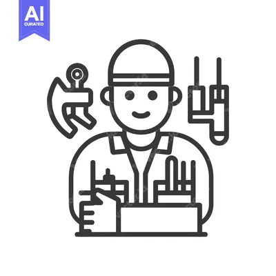 Aset premium populer: Line Art Illustration of a Plumber with Tools