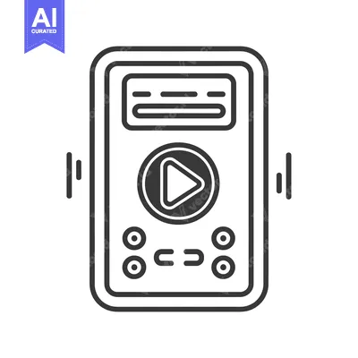 Aset premium populer: Line Art Illustration of a Portable Music Player with Play Button and