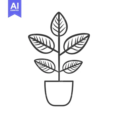 Aset desain premium: Line art illustration of a potted plant with four leaves