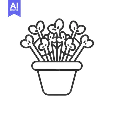 Aset desain premium: Line Art Illustration of a Potted Plant with Heart-Shaped Leaves